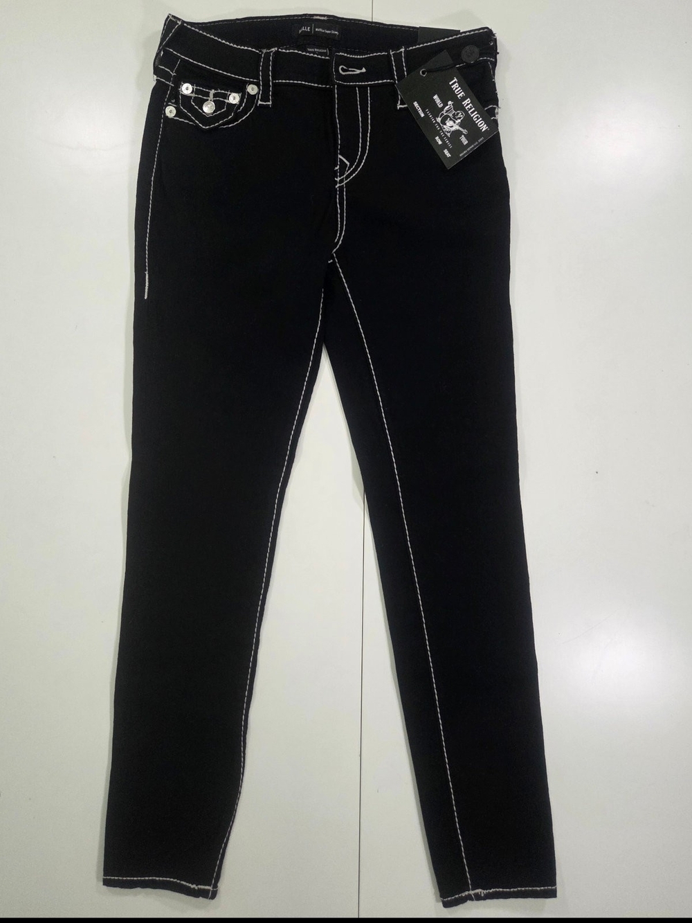 True Religion Black Skinny Jeans with White Contrast Stitch